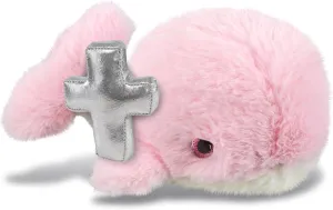 DolliBu Pink Whale Small Stuffed Animal with Silver Cross and Personalization - Religious Baptism Gifts for Boys, Girls, Dedication Christening Gifts Plush Prayer Toy Healing Teddy Bear - 7 Inch