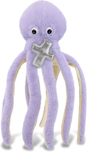 DolliBu Purple Octopus Stuffed Animal with Silver Cross and Personalization - Religious Baptism Gifts for Boys and Girls, Dedication Christening Gifts Plush Prayer Toy Healing Teddy Bear - 15 Inch