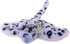 DolliBu Purple Stingray Stuffed Animal with Silver Cross and Personalization - Religious Stingray Plush Baptism Gifts, Dedication Christening Gifts Plush Prayer Toy Healing Teddy Bear - 15 Inches