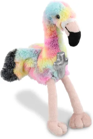 DolliBu Rainbow Flamingo Stuffed Animal with Silver Cross and Personalization - Religious Baptism Gifts for Boys, Girls Dedication Christening Gifts Plush Prayer Toy Healing Teddy Bear - 8 Inches