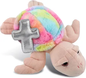 DolliBu Rainbow Pink Sea Turtle Stuffed Animal with Silver Cross and Personalization - Religious Baptism Gifts for Boys, Girls, Dedication Christening Gifts Plush Prayer Healing Teddy - 10 Inches
