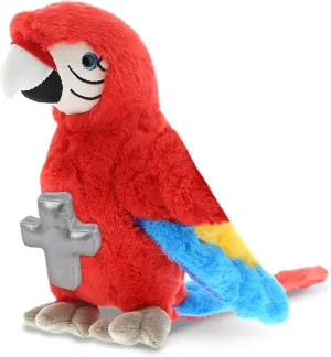 DolliBu Red Parrot Stuffed Animal with Silver Cross and Personalization - Religious Baptism Gifts for Boys and Girls, Dedication Christening Gifts Plush Prayer Toy Healing Teddy Bear - 15.5 Inch