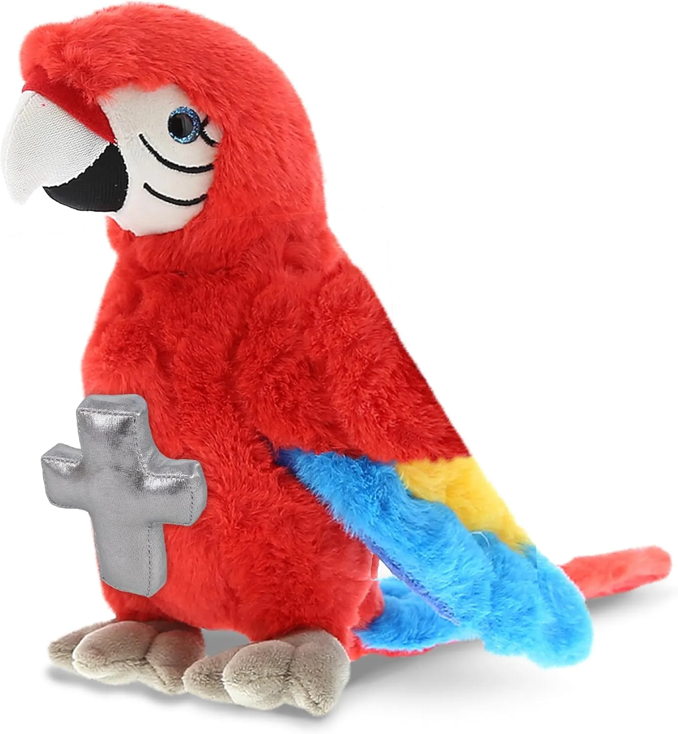 DolliBu Red Parrot Stuffed Animal with Silver Cross and Personalization - Religious Baptism Gifts for Boys and Girls, Dedication Christening Gifts Plush Prayer Toy Healing Teddy Bear - 15.5 Inch