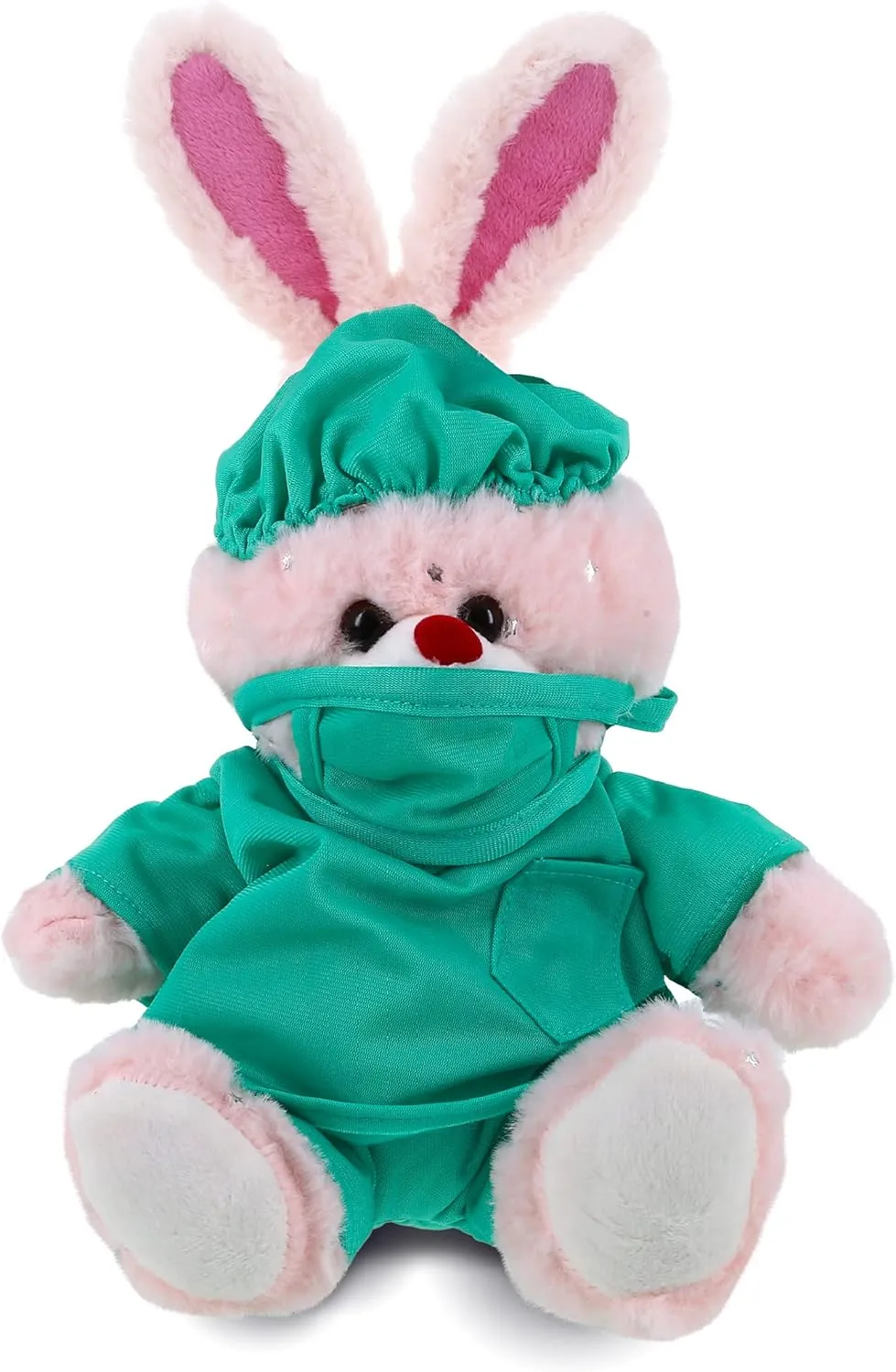 DolliBu Rose Gold Bunny Doctor Plush Toy - Super Soft Bunny Doctor Stuffed Animal Dress Up with Cute Scrub Uniform and Cap Outfit - Gift with Personalization - 8 Inches