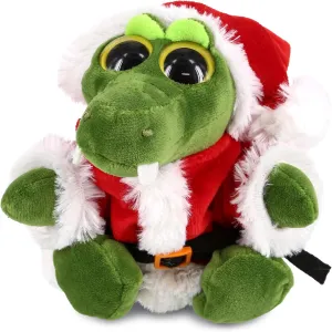DolliBu Santa Big Eye Alligator Stuffed Animal Plush Toy - Super Soft Wild Animal Dress Up with Red Santa Claus Outfit, Perfect Holiday with Name Personalization - 6 Inches