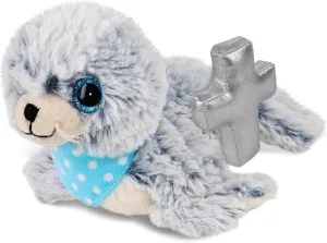 DolliBu Sea Lion Stuffed Animal with Silver Cross Plush - Religious Baptism Gifts for Boys and Girls Dedication Christening Gifts Plush Prayer Toy, Healing Stuffed Animal Toy - 8 Inches