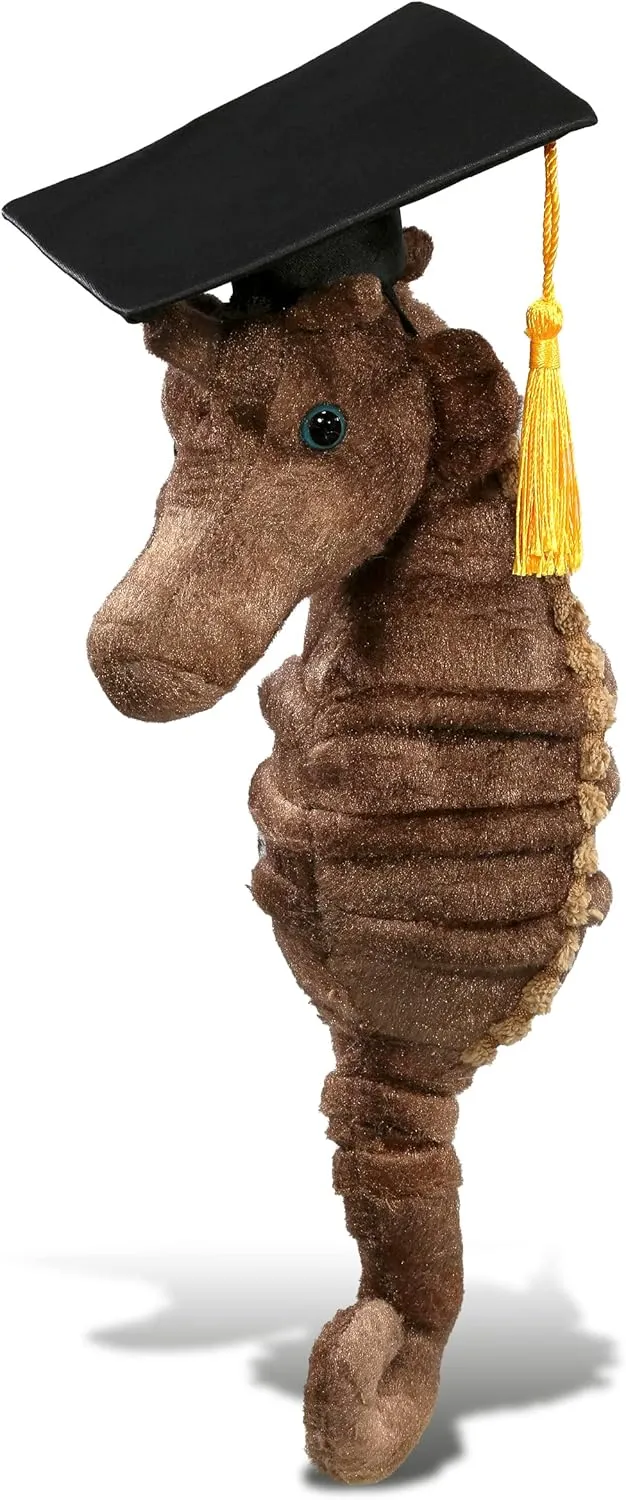 DolliBu Seahorse Graduation Plush Toy - Wild Collection Plush Graduation Stuffed Animal Dress Up with Graduation Cap and Tassel Outfit - Gift with Personalization - 12 Inches