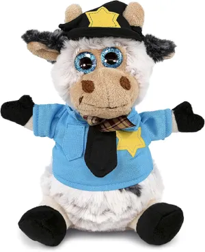 DolliBu Sitting Cow Police Officer Plush Toy - Soft Cow Cop Stuffed Animal Dress Up with Cute Cop Uniform and Cap Outfit - Gift with Personalization - 7 Inches