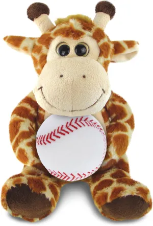 DolliBu Sitting Giraffe Stuffed Animal with Baseball Plush - Soft Huggable Giraffe, Adorable Playtime Plush, Super Soft Plush Doll Animal Toy for Kids and Adults - 9 Inch