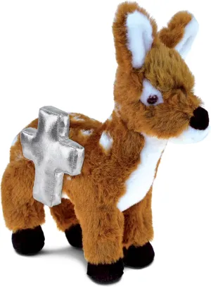 DolliBu Small Standing Deer Stuffed Animal with Silver Cross Plush – Religious Baptism Gifts for Boys and Girls, Dedication Christening Gifts Plush Prayer Toy Healing Stuffed Animal - 10 Inch