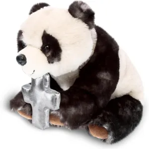 DolliBu Squat Panda Stuffed Animal with Silver Cross and Personalization - Religious Baptism Gifts for Boys and Girls, Dedication Christening Plush Prayer Toy Healing Teddy Bear - 7 Inches