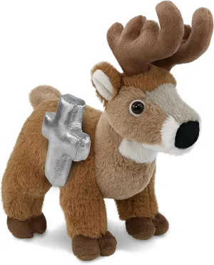 DolliBu Standing Deer Stuffed Animal with Silver Cross and Personalization - Religious Baptism Gifts for Boys and Girls, Dedication Christening Plush Prayer Toy Healing Teddy Bear - 9 Inches
