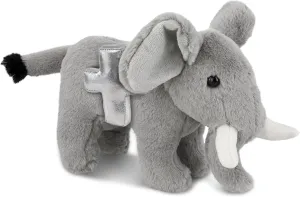 DolliBu Standing Elephant Stuffed Animal with Silver Cross and Personalization - Religious Baptism Gifts for Boys, Girls Dedication Christening Gifts Plush Prayer Toy Healing Teddy - 7.5 Inches