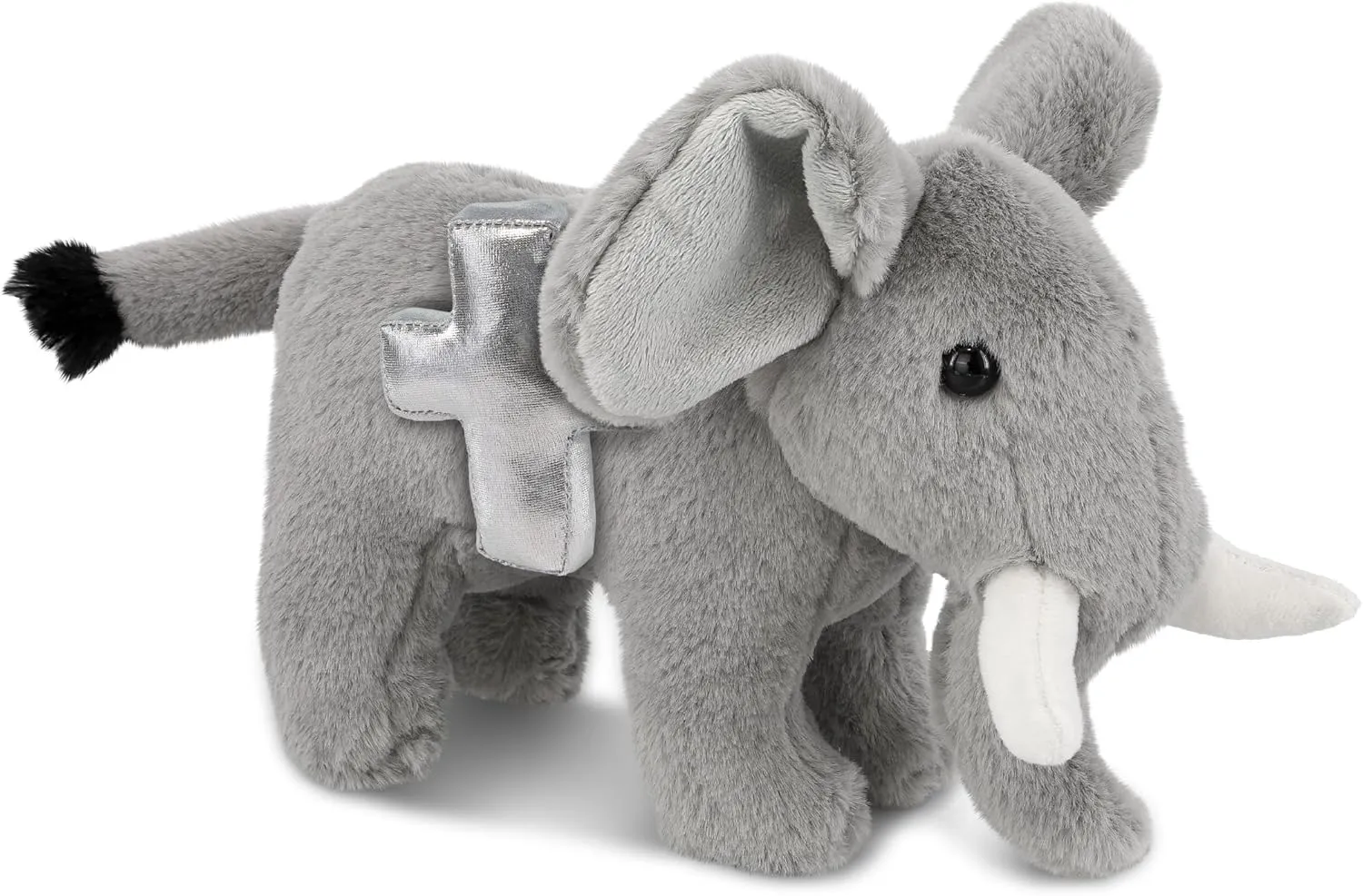 DolliBu Standing Elephant Stuffed Animal with Silver Cross and Personalization - Religious Baptism Gifts for Boys, Girls Dedication Christening Gifts Plush Prayer Toy Healing Teddy - 7.5 Inches