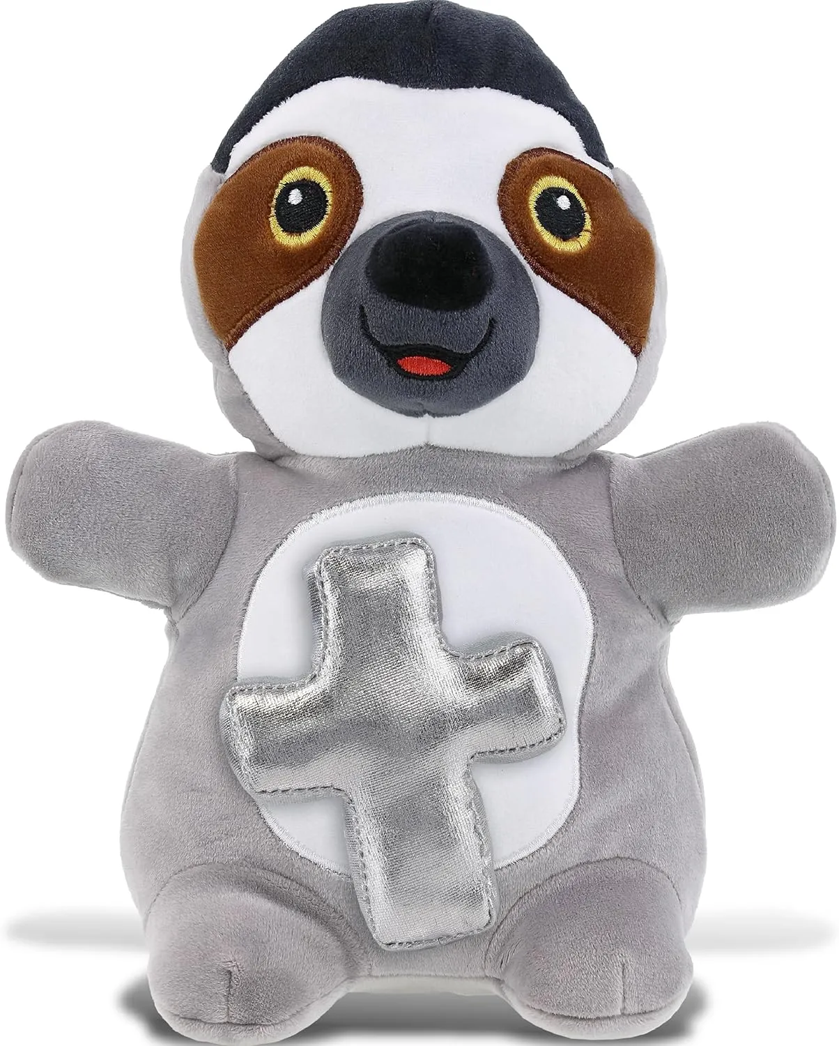 DolliBu Standing Sloth Stuffed Animal with Silver Cross and Personalization - Religious Baptism Gifts for Boys and Girls, Dedication Christening Gifts Plush Prayer Toy Healing Teddy Bear - 10 Inches