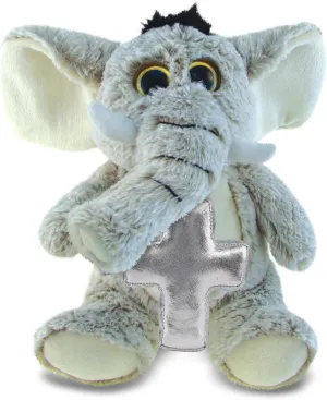 DolliBu Super Soft Sitting Elephant Stuffed Animal with Silver Cross Plush - Religious Baptism Gifts for Boys, Girls, Dedication Christening Gifts Plush Prayer Toy Healing Teddy Bear - 9 Inches