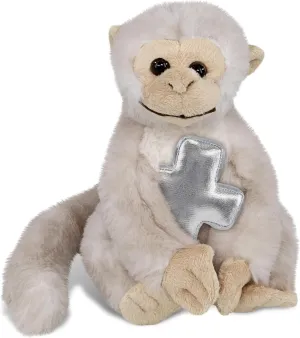 DolliBu White Squirrel Monkey Stuffed Animal with Silver Cross Plush – Religious Baptism Gifts for Boys and Girls, Dedication Christening Gifts Plush Prayer Toy - 12.5 Inches