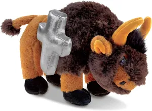 DolliBu Wild Buffalo Stuffed Animal with Silver Cross and Personalization - Religious Baptism Gifts for Boys and Girls, Dedication Christening Gifts Plush Prayer Toy Healing Teddy Bear - 9.5 Inches