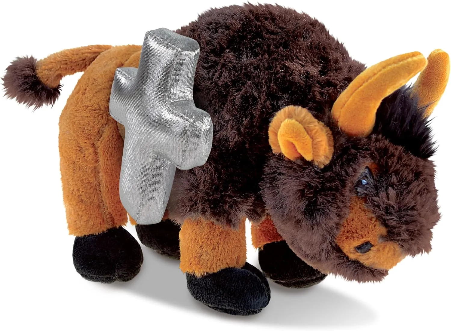 DolliBu Wild Buffalo Stuffed Animal with Silver Cross and Personalization - Religious Baptism Gifts for Boys and Girls, Dedication Christening Gifts Plush Prayer Toy Healing Teddy Bear - 9.5 Inches