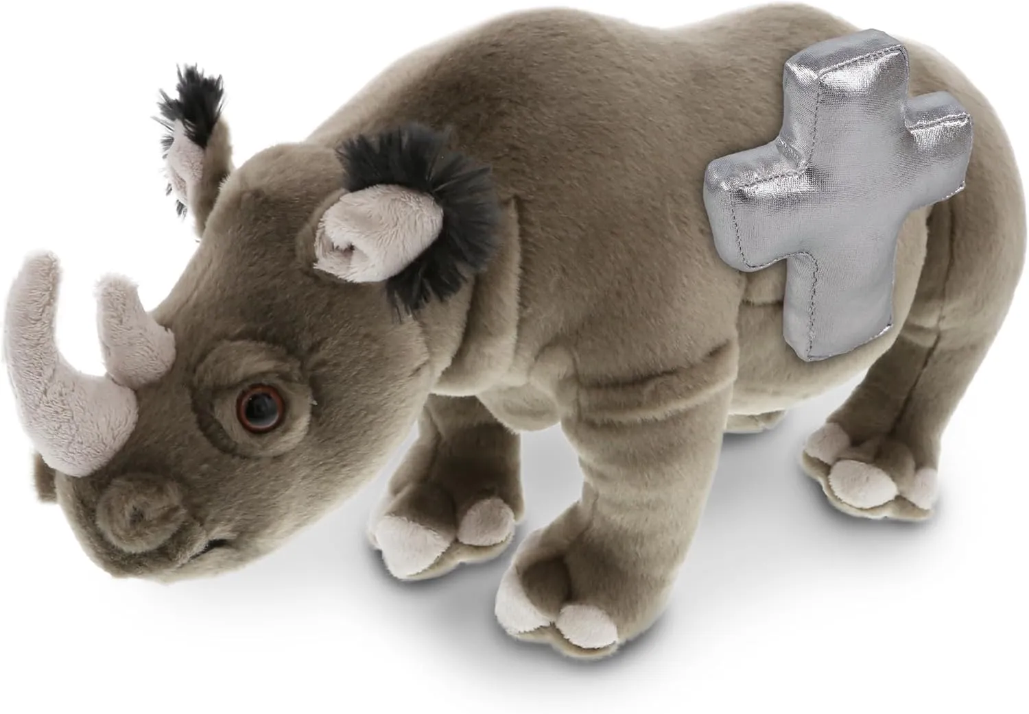 DolliBu Wild Collection Rhino Stuffed Animal with Silver Cross Plush- Religious Baptism Gift for Boys and Girls, Dedication Christening Gifts Plush Prayer Toy Healing Teddy Bear - 13 Inches