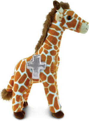 DolliBu Wild Giraffe Stuffed Animal with Silver Cross and Personalization - Religious Baptism Gifts for Boys and Girls, Dedication Christening Gifts Plush Prayer Toy Healing Teddy Bear - 12.5 Inches