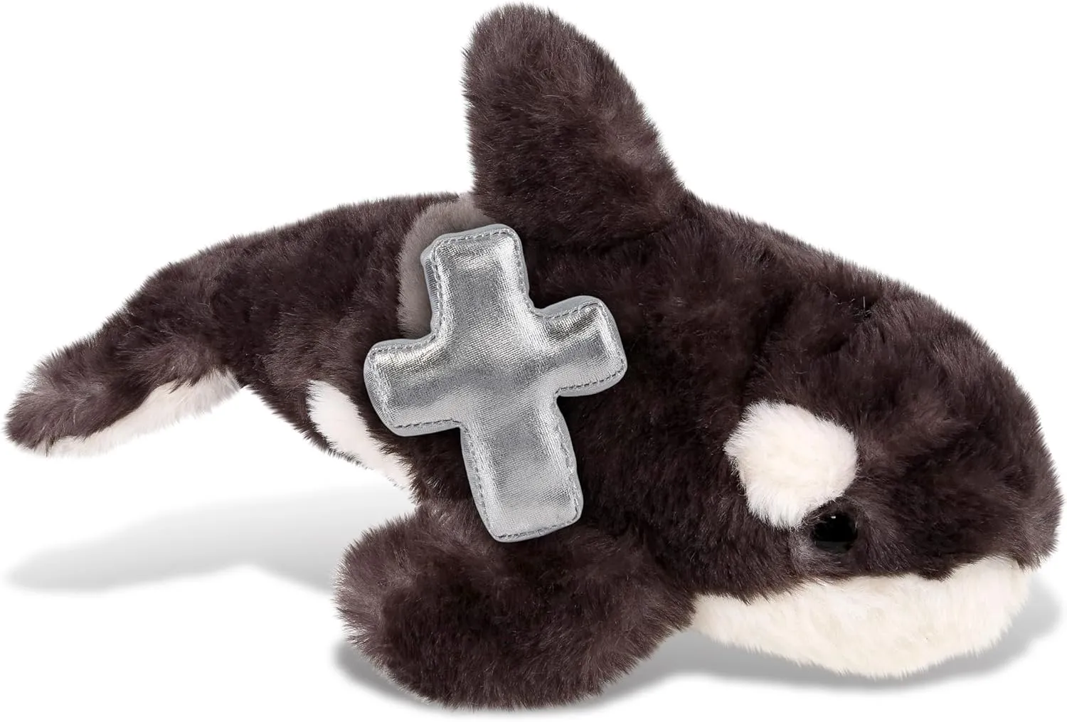 DolliBu Wild Killer Whale Small Stuffed Animal with Silver Cross Plush - Religious Baptism Gifts for Boys and Girls, Dedication Christening Gifts Plush Prayer Toy Healing Stuffed Animal - 5 Inch