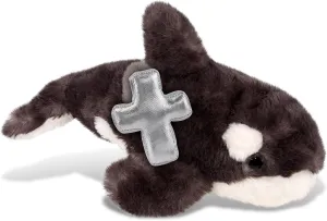 DolliBu Wild Killer Whale Small Stuffed Animal with Silver Cross Plush - Religious Baptism Gifts for Boys and Girls, Dedication Christening Gifts Plush Prayer Toy Healing Stuffed Animal - 5 Inch