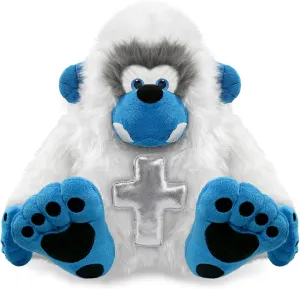 DolliBu Yeti Stuffed Animal with Silver Cross and Personalization - Religious Baptism Gifts for Boys and Girls, Dedication Christening Gifts Plush Prayer Toy Healing Teddy Bear - 12 Inches