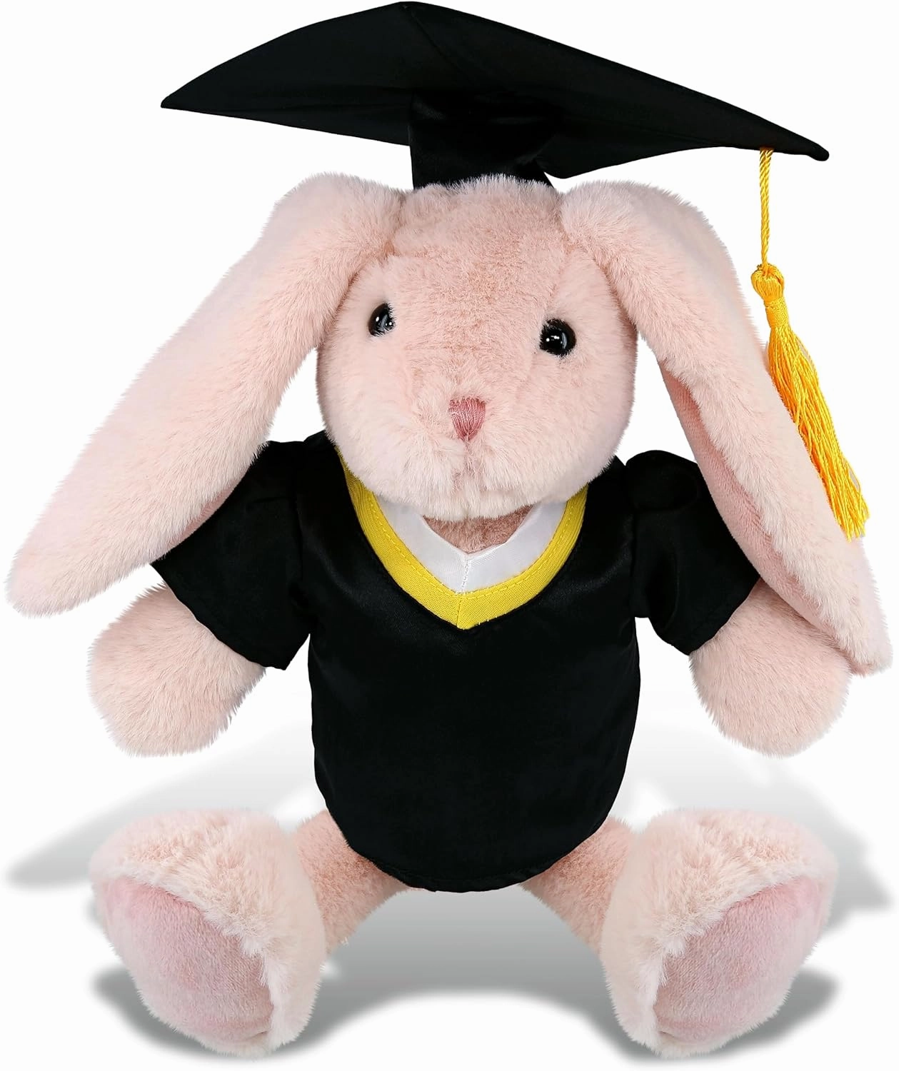 DolliBu Baby Pink Rabbit Graduation Plush Toy - Soft Huggable Graduation Stuffed Animal Dress Up Gown and Cap with Tassel Outfit with Personalization - 8 Inches