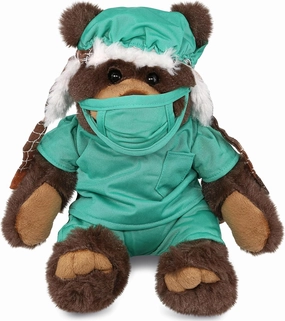 DolliBu Brown Bear Doctor Plush Toy - Super Soft Bear Doctor Stuffed Animal Dress Up with Cute Scrub Uniform and Cap Outfit - Gift with Personalization - 11 Inches