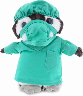 DolliBu Grey Penguin Doctor Plush Toy - Super Soft Penguin Doctor Stuffed Animal Dress Up with Cute Scrub Uniform & Cap Outfit - Gift with Personalization - 9 Inch
