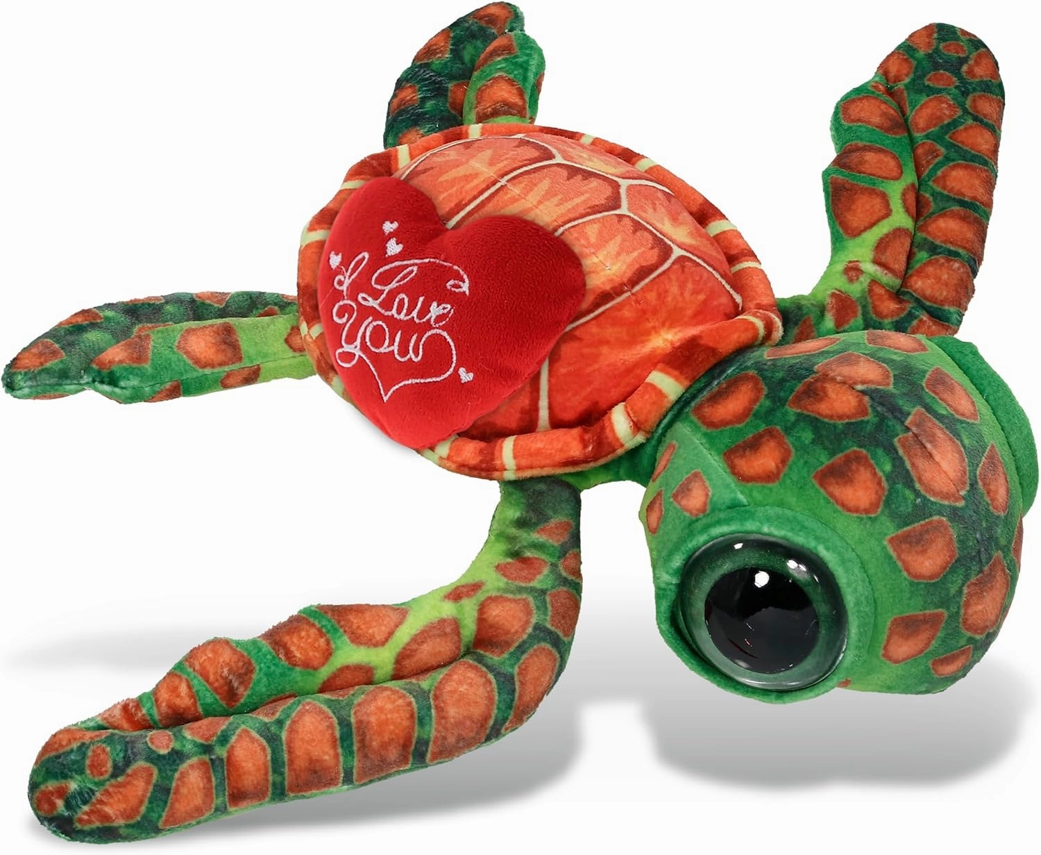 DolliBu I Love You Valentine Plush Orange Sea Turtle - Cute Stuffed Animal with Red Heart and Name Personalization Gift for Valentines Day, Birthday, Anniversary, Romantic Date - 10 Inches