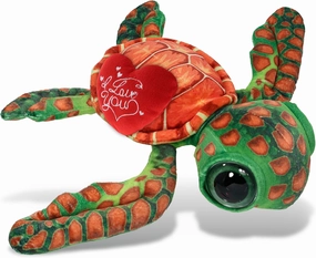 DolliBu I Love You Valentine Plush Orange Sea Turtle - Cute Stuffed Animal with Red Heart and Name Personalization Gift for Valentines Day, Birthday, Anniversary, Romantic Date - 10 Inches