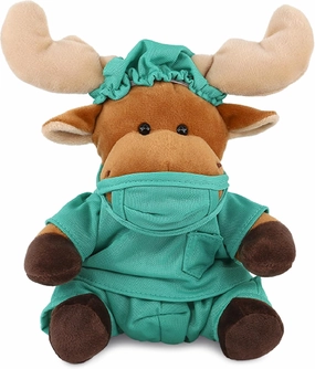 DolliBu Moose Doctor Plush Toy - Super Soft Moose Doctor Stuffed Animal Dress Up with Cute Scrub Uniform & Cap Outfit - Fluffy Doctor Toy Plush Gift with Personalization - 6 Inches