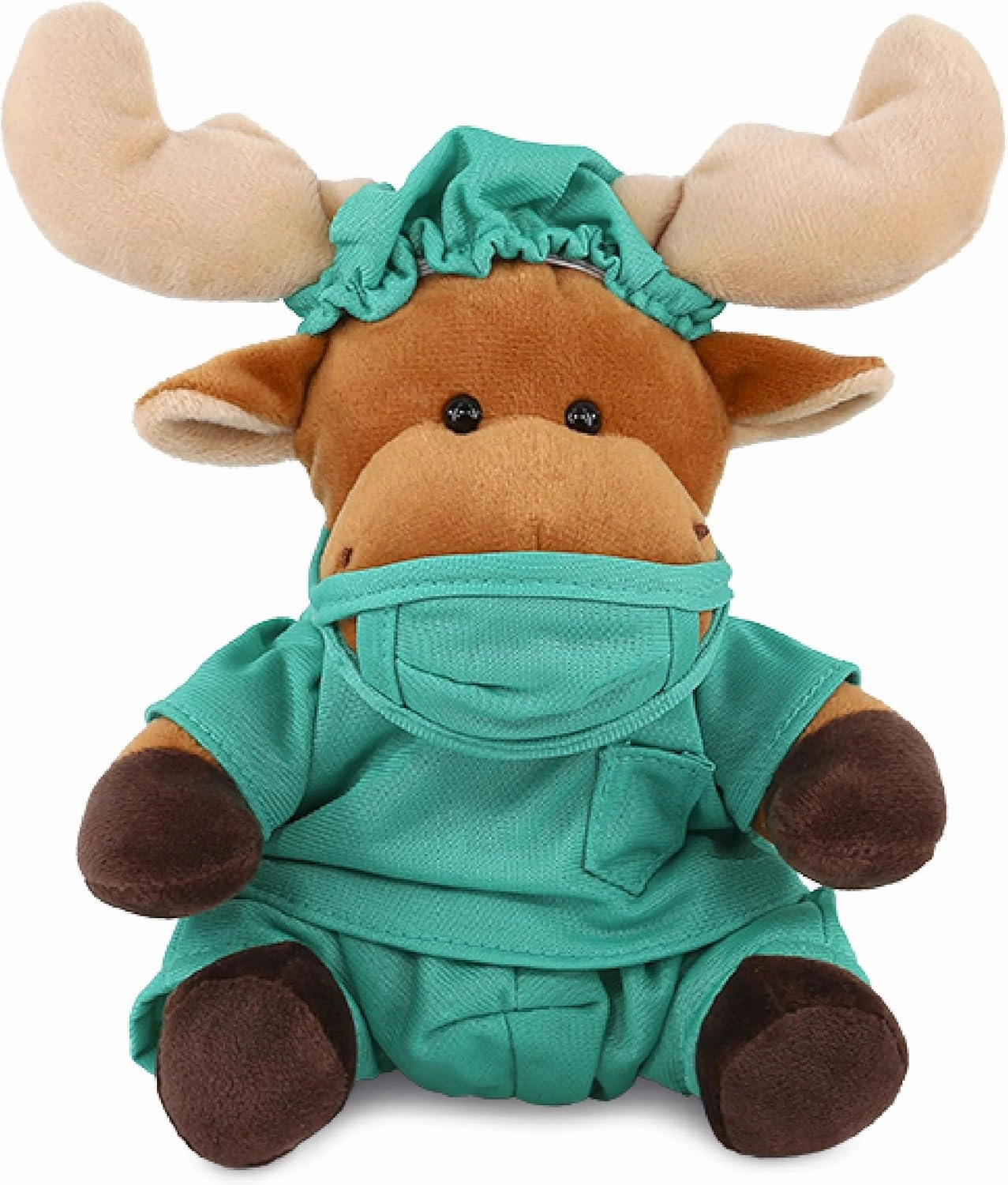 DolliBu Moose Doctor Plush Toy - Super Soft Moose Doctor Stuffed Animal Dress Up with Cute Scrub Uniform & Cap Outfit - Fluffy Doctor Toy Plush Gift with Personalization - 6 Inches