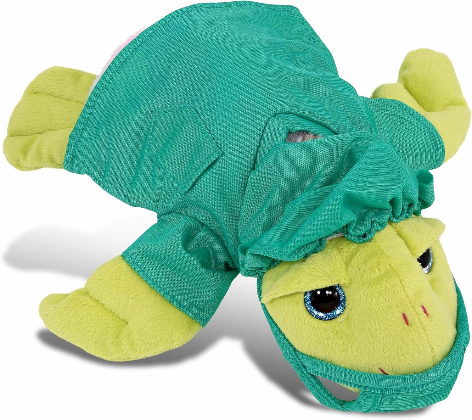 DolliBu Rainbow Green Sea Turtle Doctor Plush Toy - Super Soft Turtle Doctor Stuffed Animal Dress Up with Scrub Uniform and Cap Outfit - Fluffy Doctor Toy Plush Gift - 10 Inches