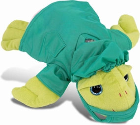 DolliBu Rainbow Green Sea Turtle Doctor Plush Toy - Super Soft Turtle Doctor Stuffed Animal Dress Up with Scrub Uniform and Cap Outfit - Fluffy Doctor Toy Plush Gift - 10 Inches