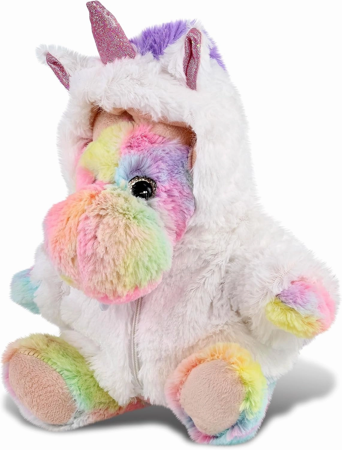 DolliBu Rainbow Moose with Unicorn Plush Stuffed Animal Toy - Super Soft Moose Unicorn Dress Up with Removable Plush Unicorn Outfit, Cute Fantasy Wildlife Gift - 9 Inches