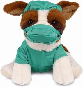 DolliBu St. Bernard Dog Doctor Plush Toy - Super Soft Dog Doctor Stuffed Animal Dress Up with Cute Scrub Uniform and Cap Outfit - Plush Gift with Personalization - 8 Inches