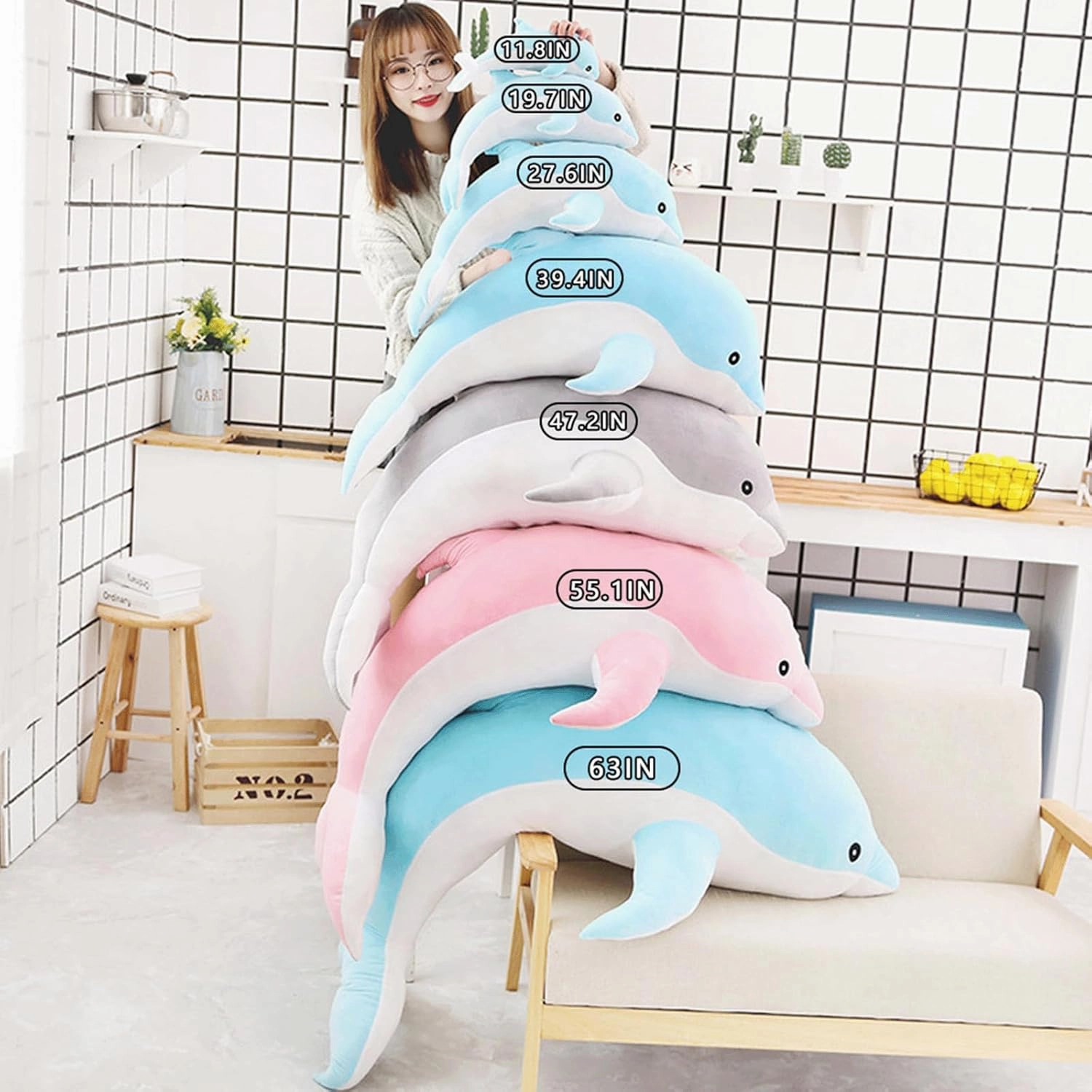 Dolphin Stuffed Animals Giant Dolphin Plush Pillow Super Soft Sea Animal Plush Toys Dolls Sleeping Cushion for Boys Girls Gifts 39.4IN