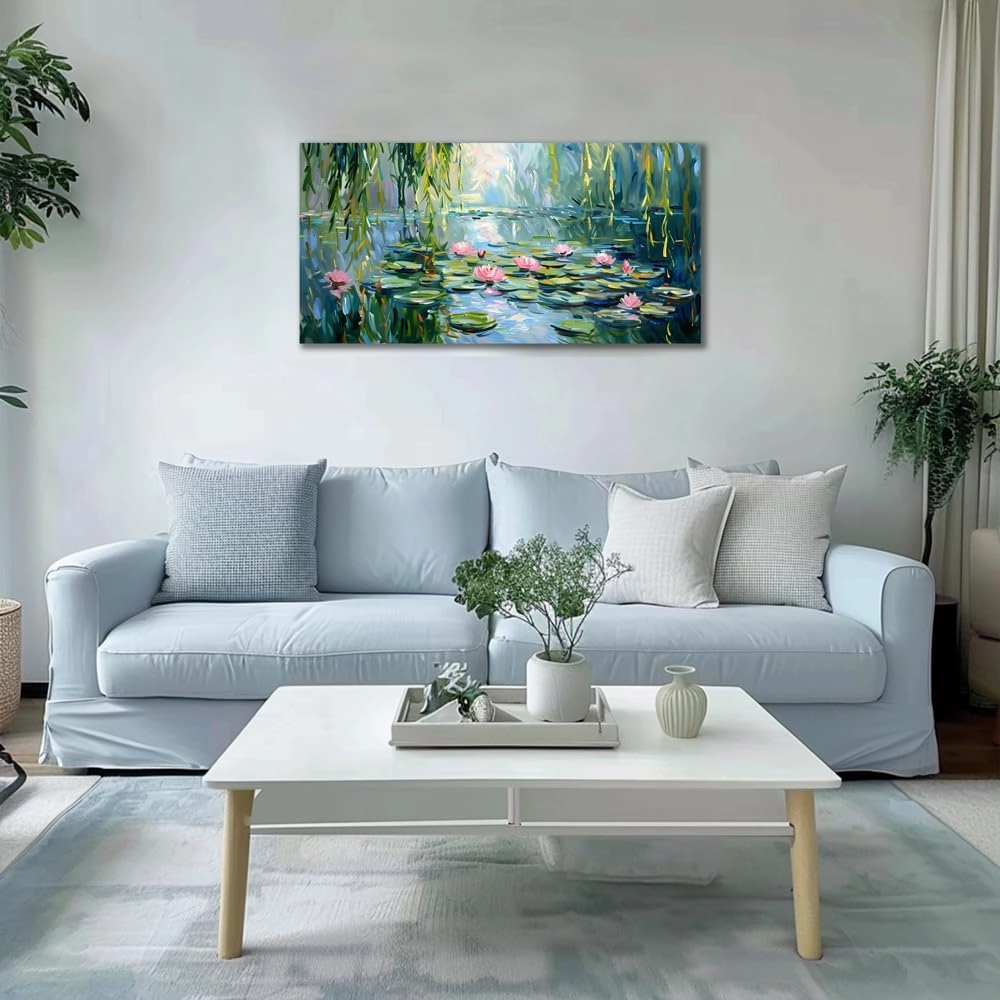 DONGYOUJI Claude Monet Canvas Wall Art, Water Lilies Classic Artwork Picture, Famous Paintings, Impressionist Style Art Print for Home Office Decor 20x40inch