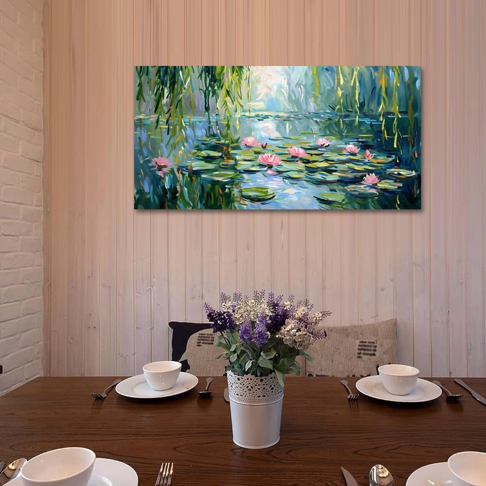 DONGYOUJI Claude Monet Canvas Wall Art, Water Lilies Classic Artwork Picture, Famous Paintings, Impressionist Style Art Print for Home Office Decor 20x40inch