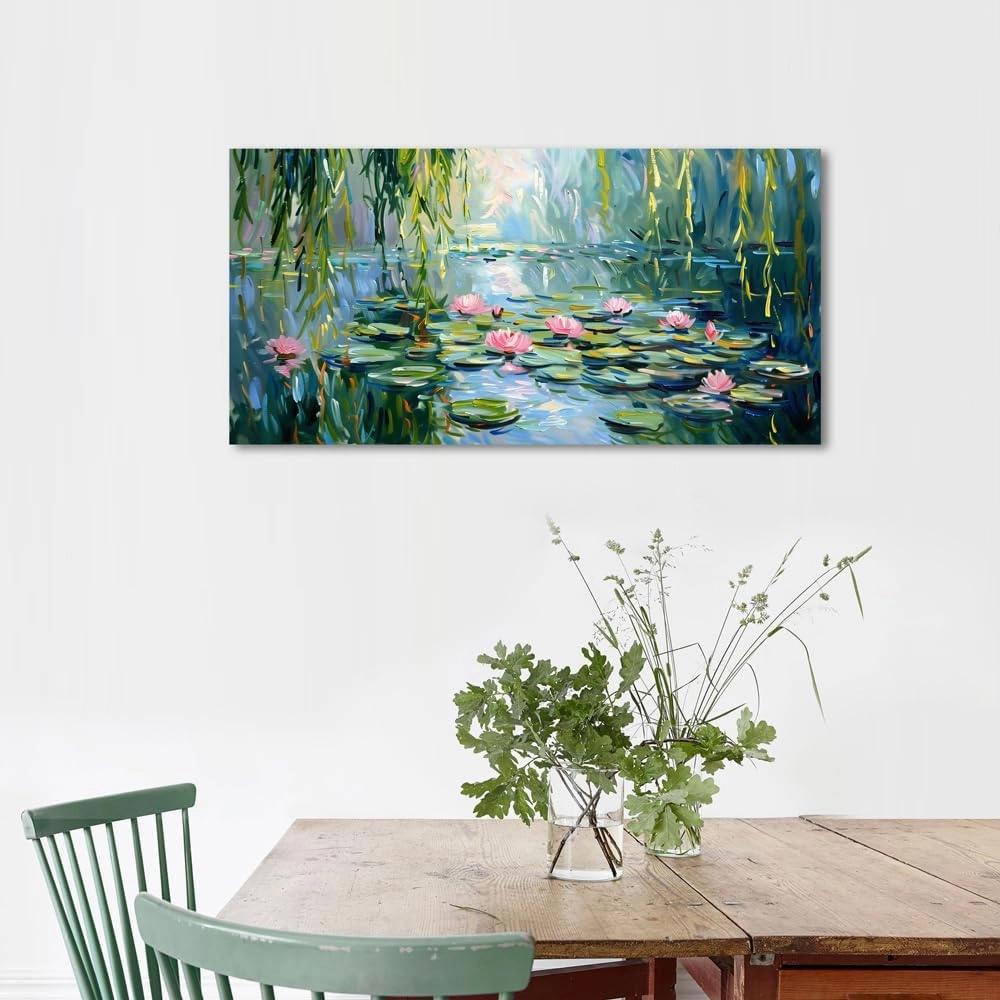 DONGYOUJI Claude Monet Canvas Wall Art, Water Lilies Classic Artwork Picture, Famous Paintings, Impressionist Style Art Print for Home Office Decor 20x40inch