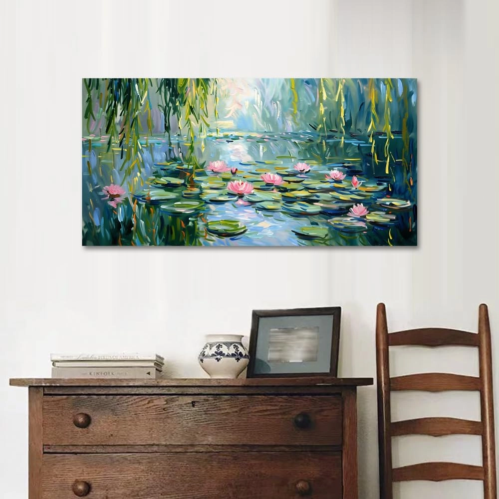 DONGYOUJI Claude Monet Canvas Wall Art, Water Lilies Classic Artwork Picture, Famous Paintings, Impressionist Style Art Print for Home Office Decor 20x40inch
