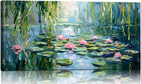 DONGYOUJI Claude Monet Canvas Wall Art, Water Lilies Classic Artwork Picture, Famous Paintings, Impressionist Style Art Print for Home Office Decor 20x40inch
