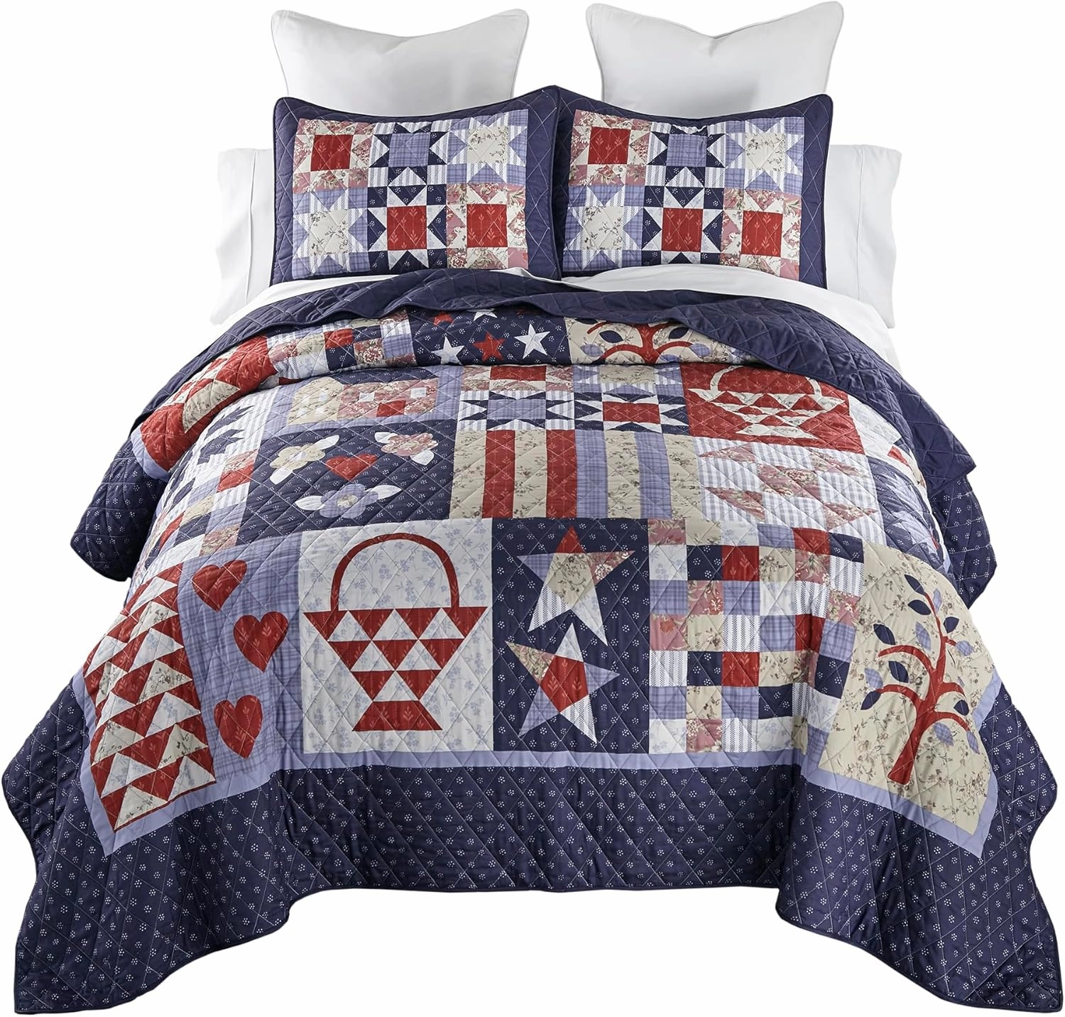 Donna Sharp King Bedding Set - 3 Piece - County Fair Lightweight Americana Quilt Set with King Quilt and Two King Size Pillow Shams - Machine Washable