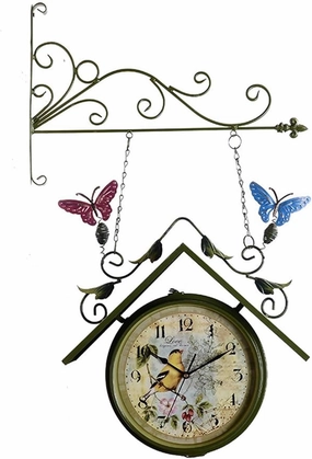 Double Sided Hanging Clock Station Clock Garden Bracket Mounted Outdoor Indoor Wall Clock for Home Garden Wall Decor Living Room Wall Clock Large(A) (B One Size)