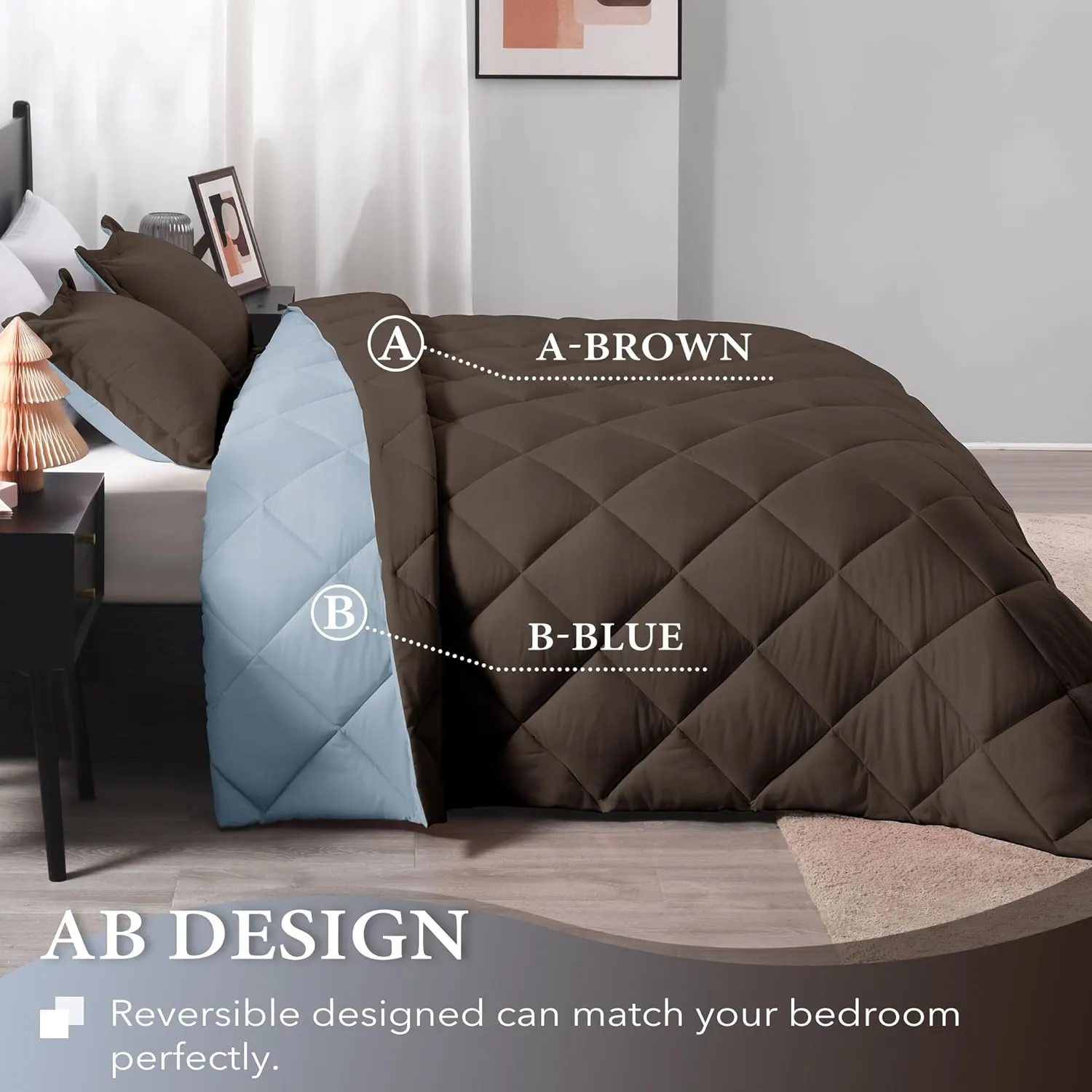 downluxe King Size Comforter Set - Brown and Blue King Comforter, Soft Bedding Sets for All Seasons -3 Pieces - 1 Comforter (104"x92") and 2 Pillow Shams(20"x36")