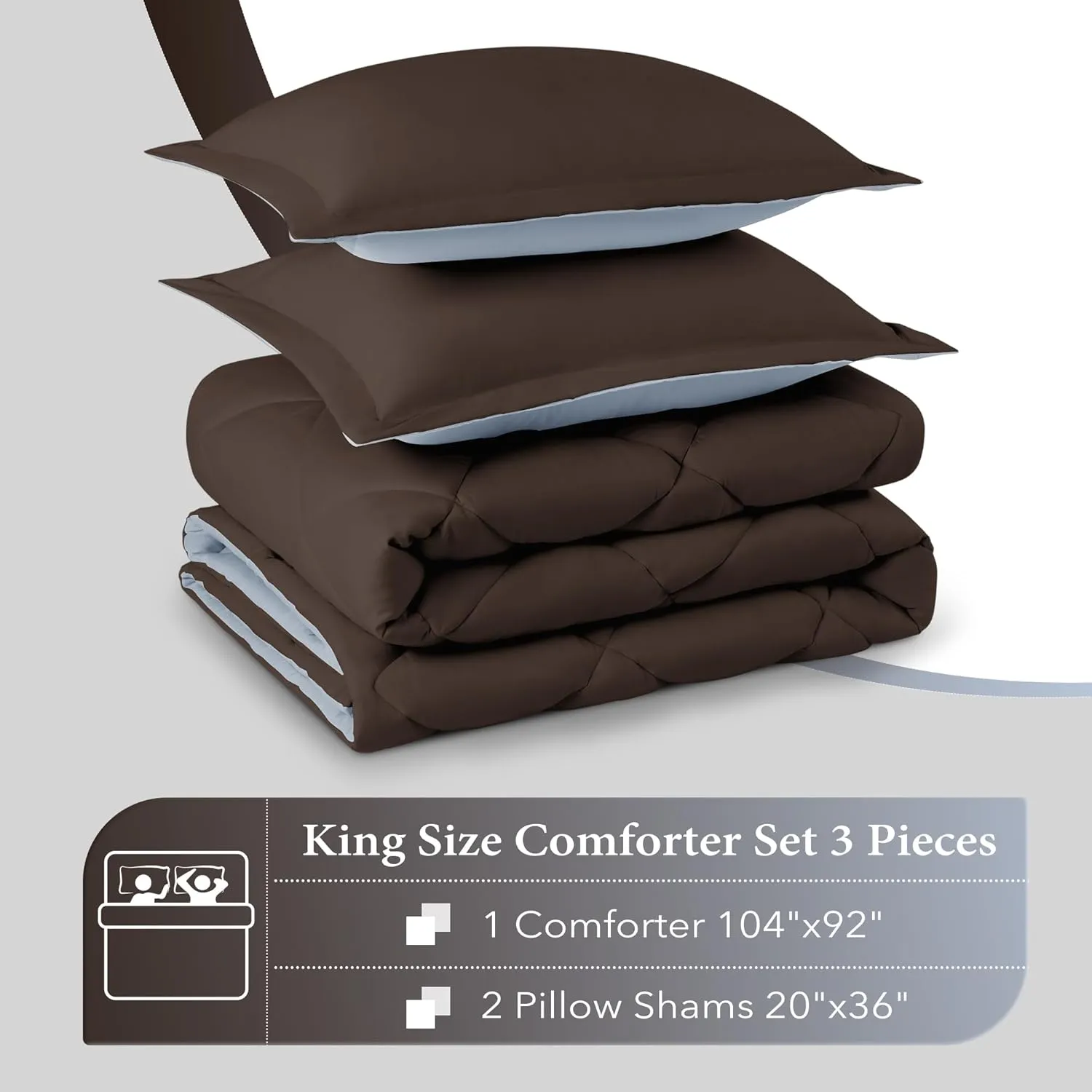 downluxe King Size Comforter Set - Brown and Blue King Comforter, Soft Bedding Sets for All Seasons -3 Pieces - 1 Comforter (104"x92") and 2 Pillow Shams(20"x36")