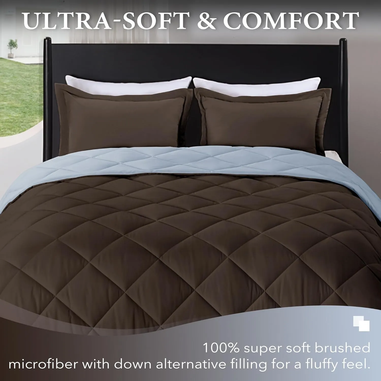 downluxe King Size Comforter Set - Brown and Blue King Comforter, Soft Bedding Sets for All Seasons -3 Pieces - 1 Comforter (104"x92") and 2 Pillow Shams(20"x36")